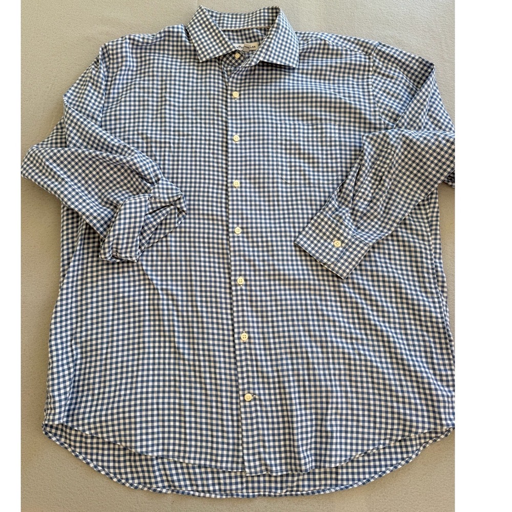 Peter Millar Mens XL Blue White Gingham Check Cotton Button Down Shirt LS